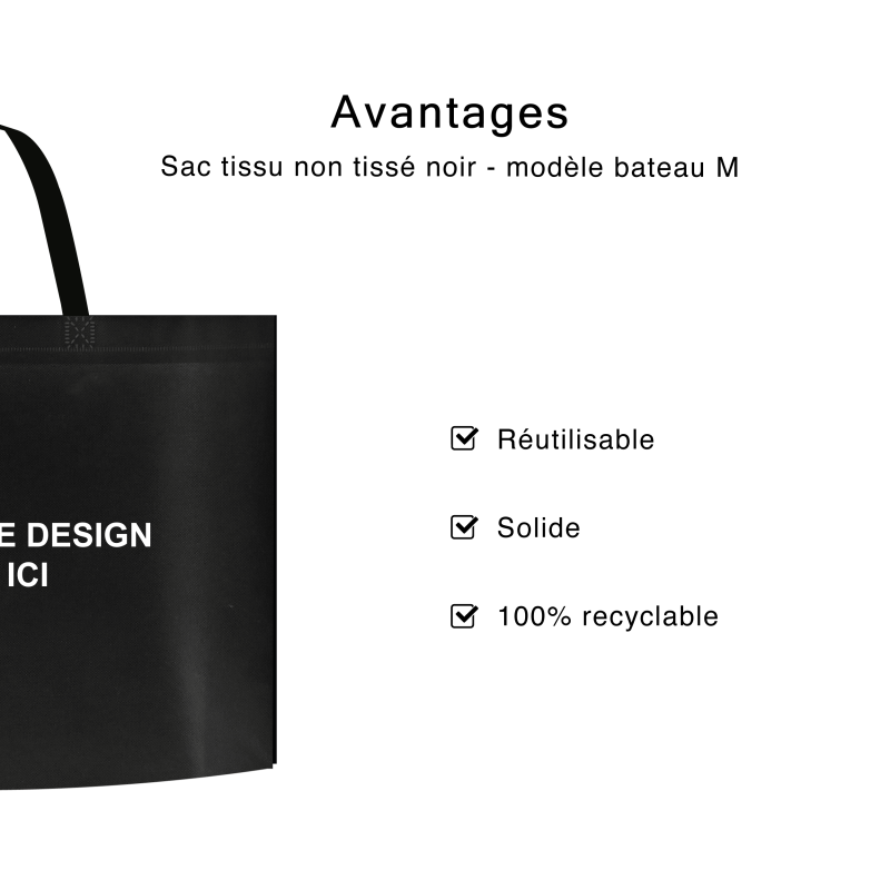 SAC TISSU NON TISSE NOIR - MODÈLE BATEAU M