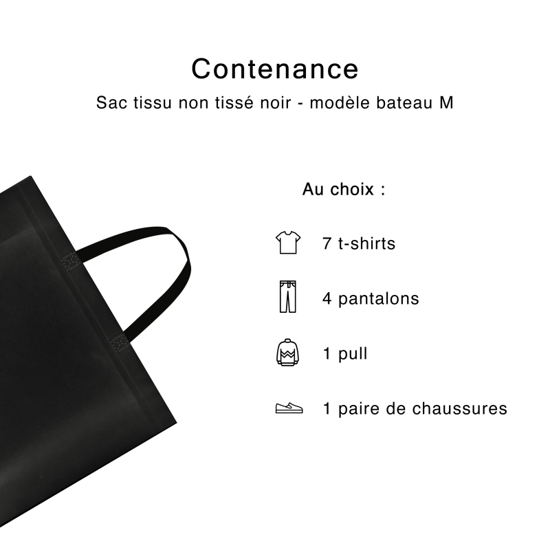 SAC TISSU NON TISSE NOIR - MODÈLE BATEAU M