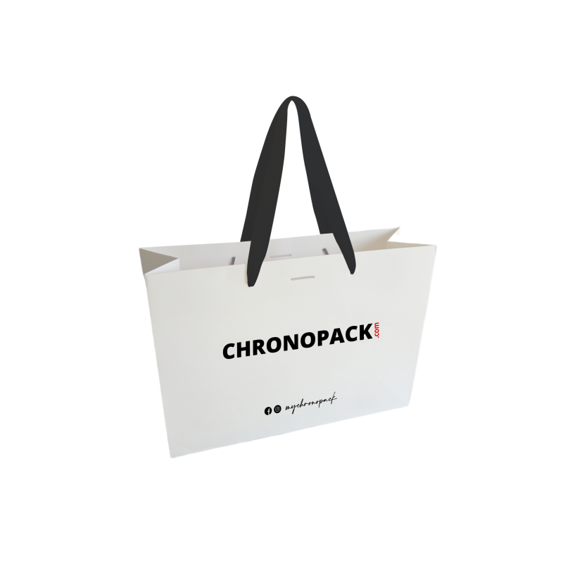 Luxe paper bag with black ribbon handle - White M