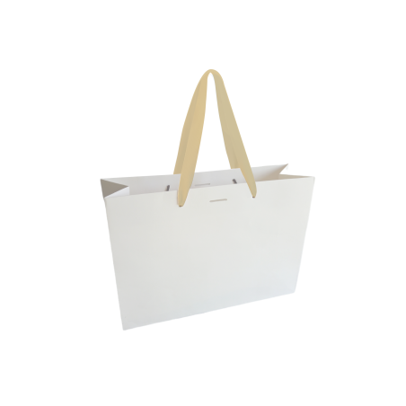 Sac papier Luxe poignée ruban noir - Blanc M