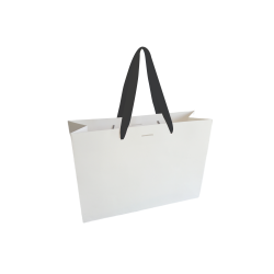 Sac papier Luxe poignée ruban noir - Blanc M