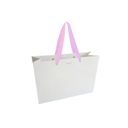 Luxe paper bag with black ribbon handle - White M