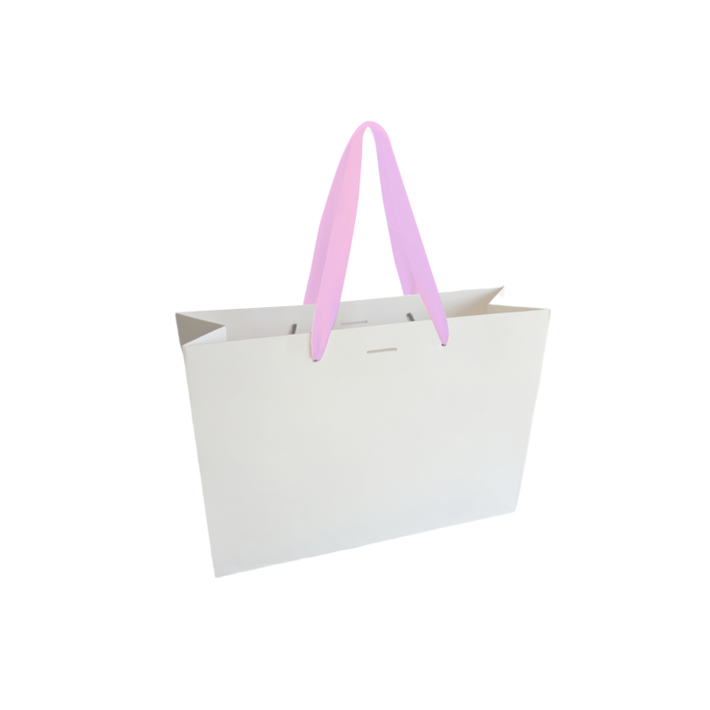 Sac papier Luxe poignée ruban noir - Blanc M