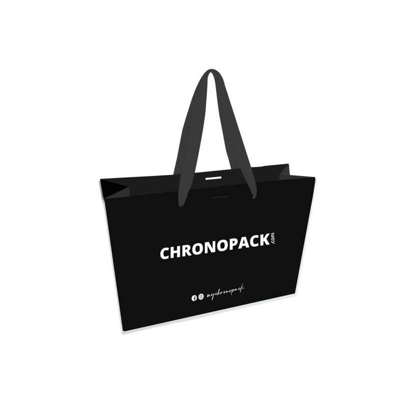 Chronopack Sac papier luxe poignées rubans - Noir M