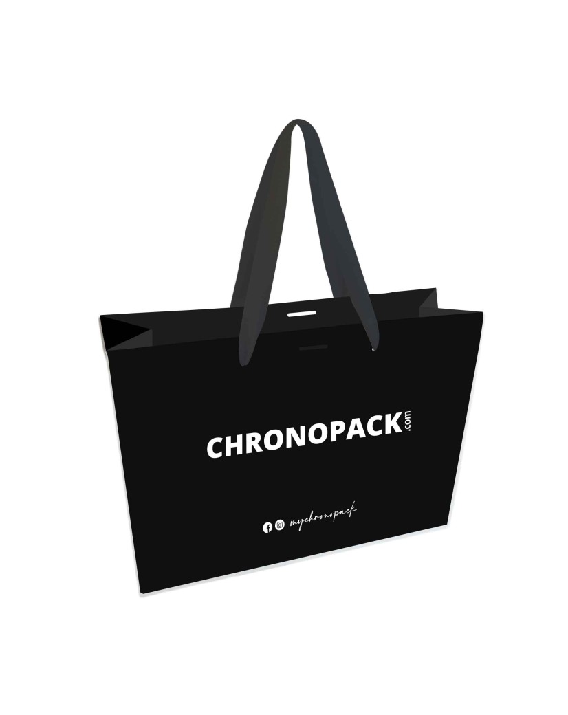 Luxury paper bags - Black L - Ribbon handles