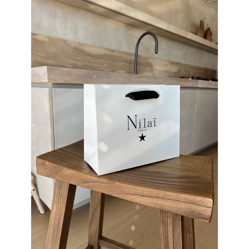 Luxury paper bags - White S - Ribbon handles