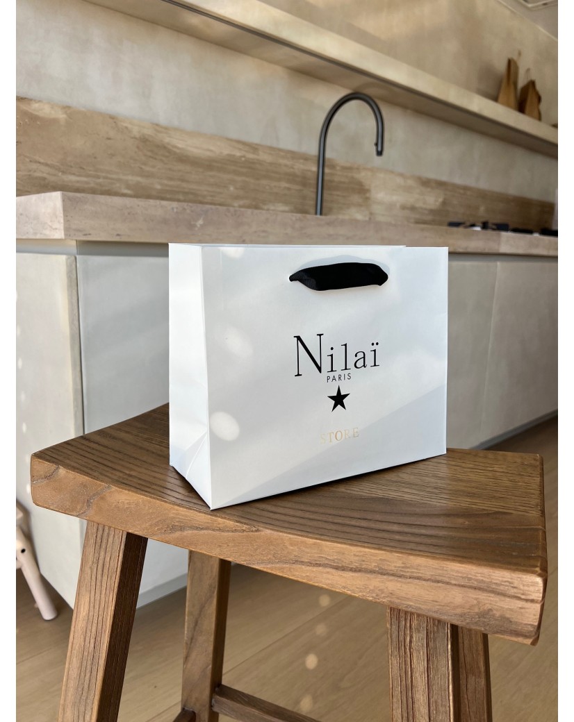 Luxury paper bags - White S - Ribbon handles