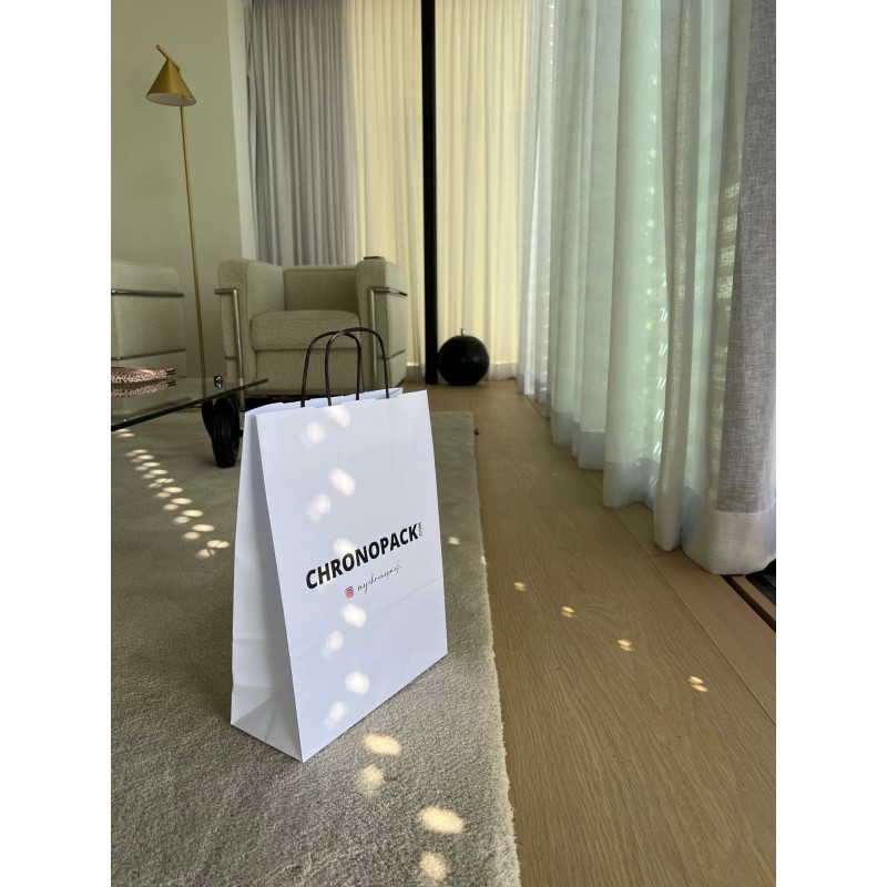 Bolsa Kraft Blanca M – Con Asas Negras, Lista Para Tu Logo