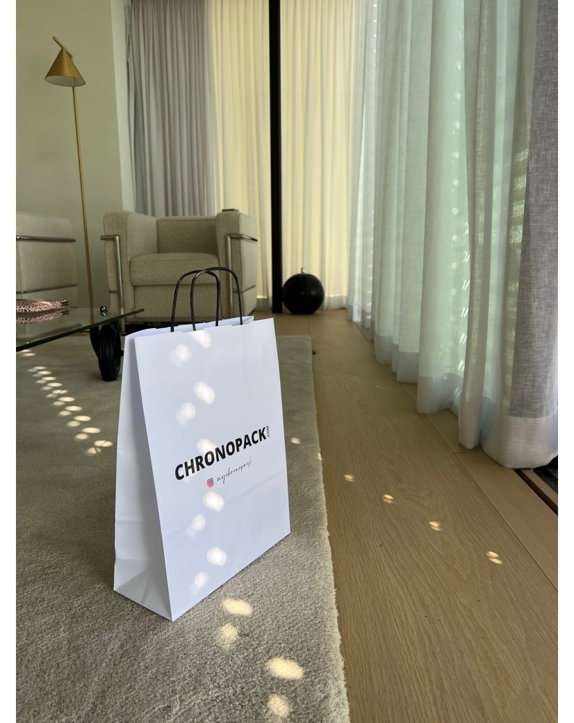 Weiße Krafttasche M – Schwarze Griffe, Starke Wirkung