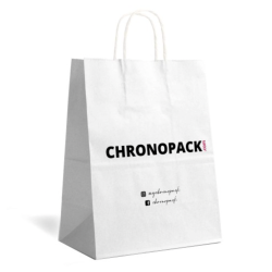 large paper bag cheap white logo printed delivered quickly in small quantities in stock