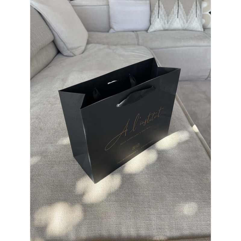 Luxury paper bags - Black S - Ribbon handles