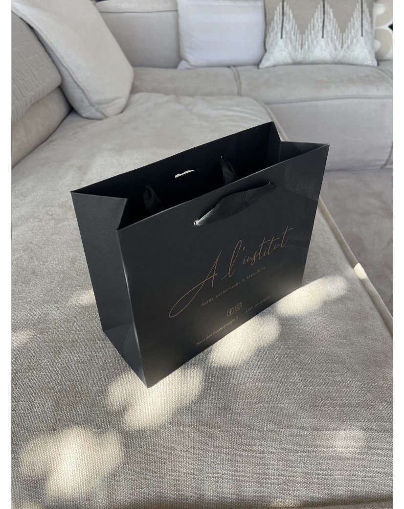 Luxury paper bags - Black S - Ribbon handles