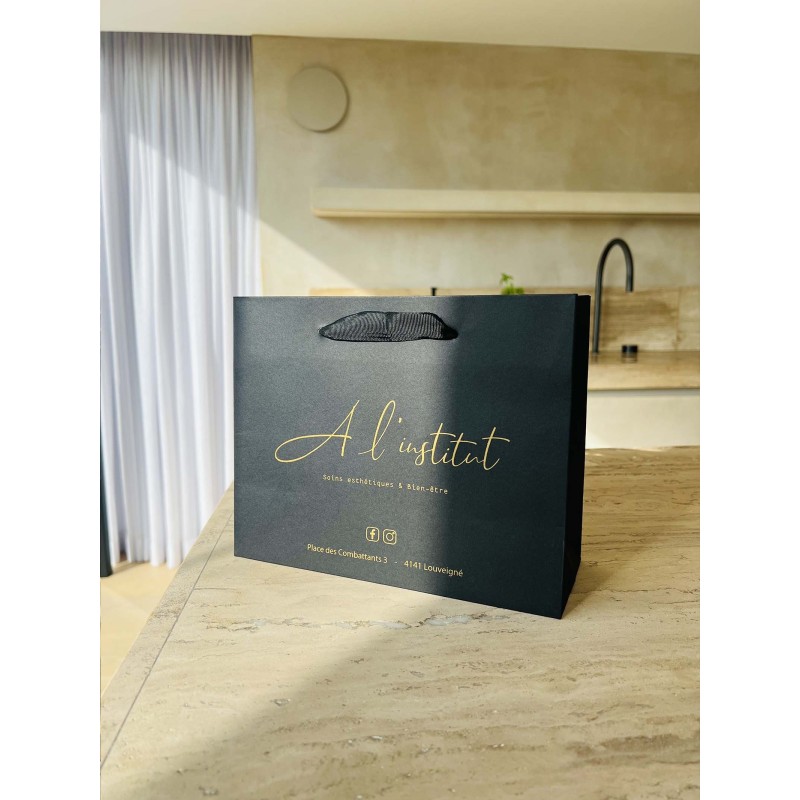 Luxury paper bags - Black S - Ribbon handles