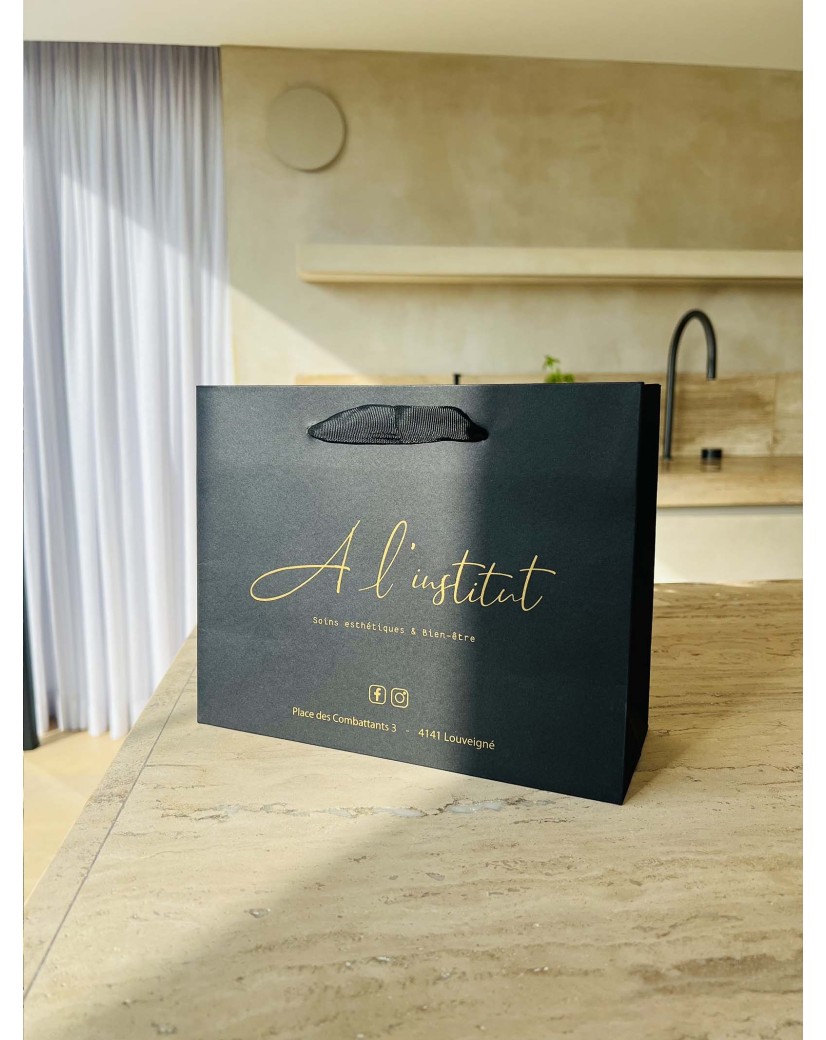 Luxury paper bags - Black S - Ribbon handles