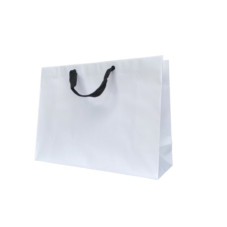 Sac Papier Blanc Poignée Ruban Noir