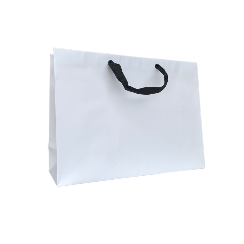 Sac Papier Blanc Poignée Ruban Noir