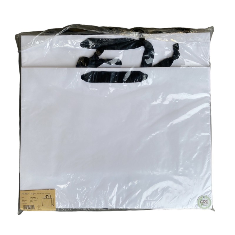 Sac Papier Blanc Poignée Ruban Noir