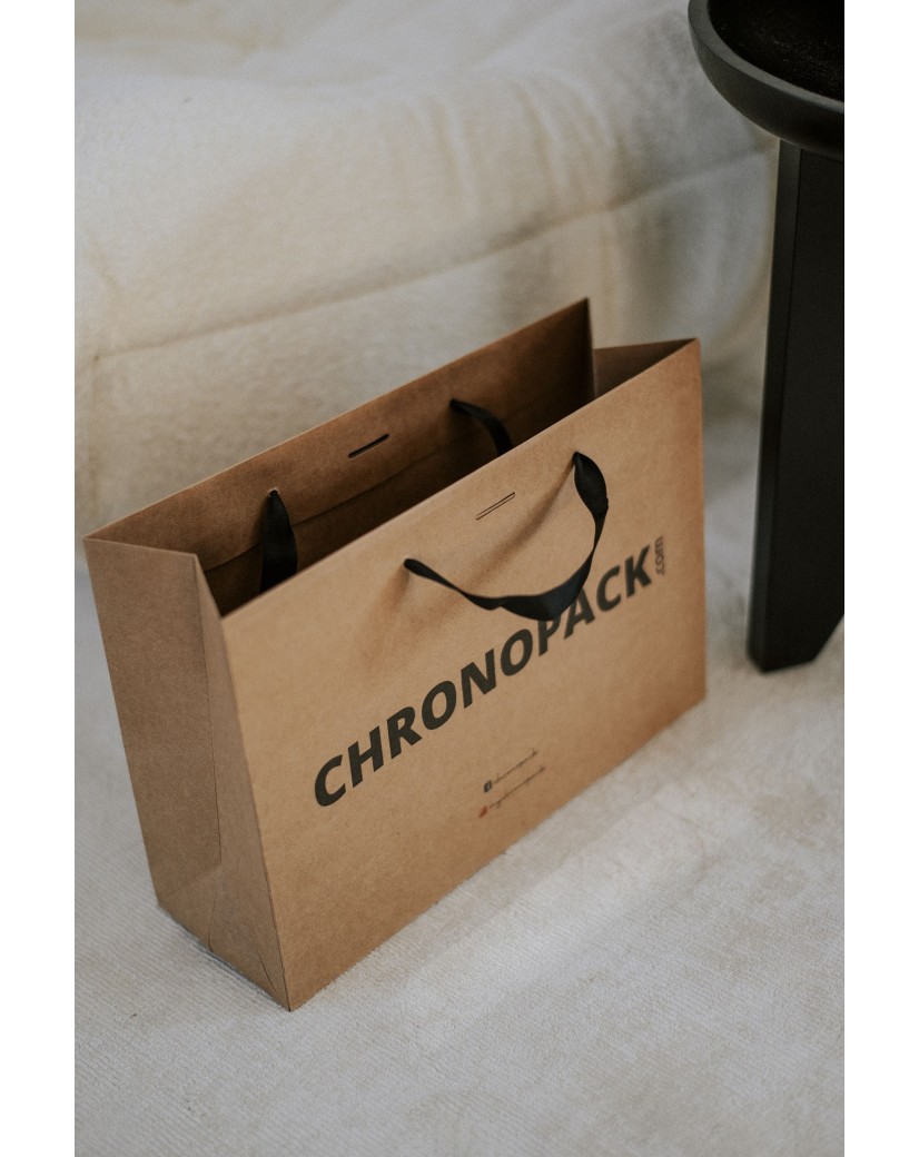 Chronopack Sac papier luxe poignées rubans - Kraft M