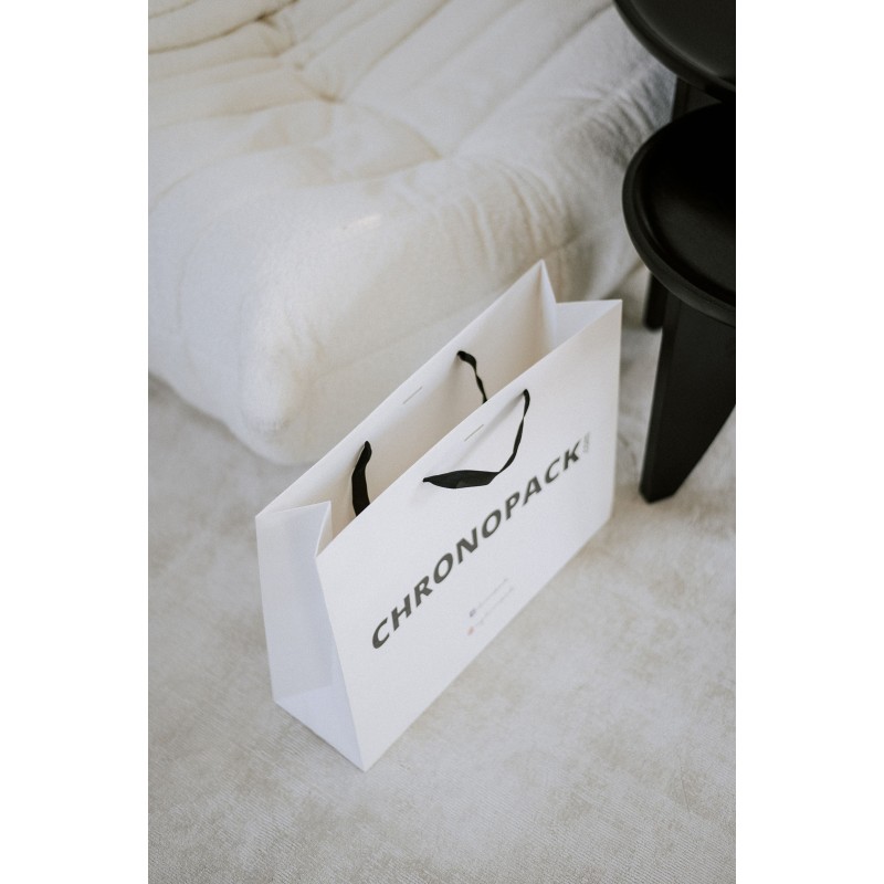 Luxury paper bags - White L - Ribbon handles