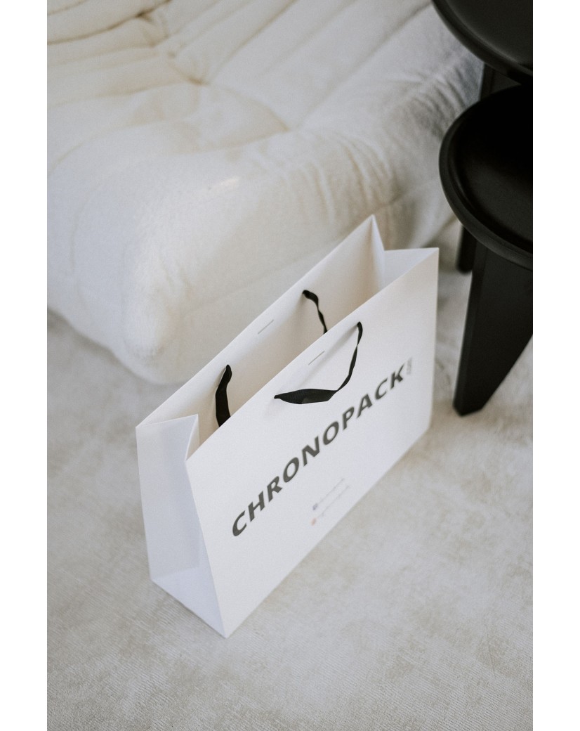 Chronopack Sac papier luxe poignées rubans - Blanc L