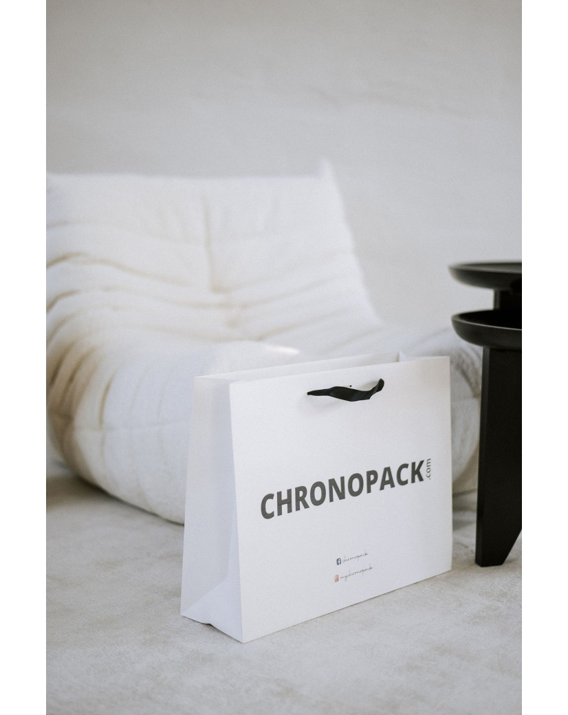 Chronopack Sac papier luxe poignées rubans - Blanc L