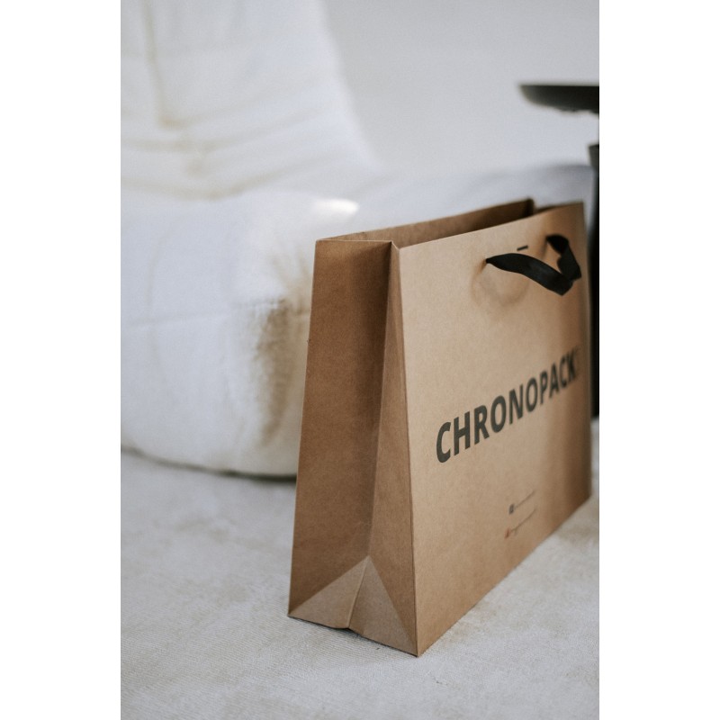 Chronopack Sac papier luxe poignées rubans - Kraft L