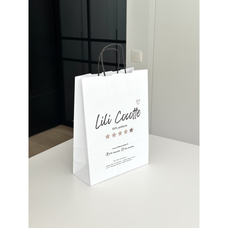 Bolsa Kraft Blanca M – Con Asas Negras, Lista Para Tu Logo