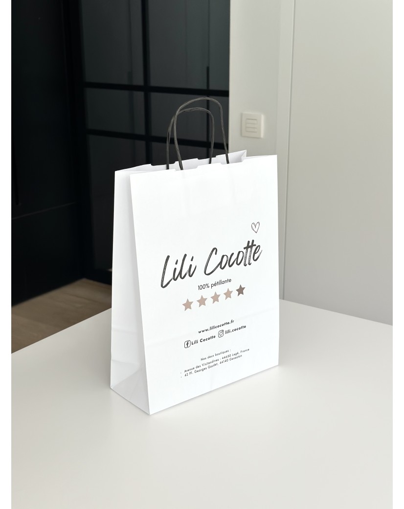 Bolsa Kraft Blanca M – Con Asas Negras, Lista Para Tu Logo