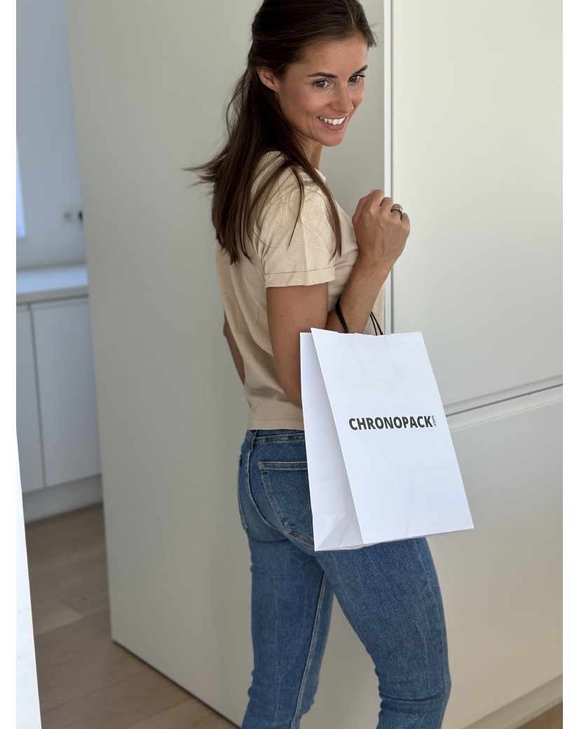 Weiße Krafttasche M – Schwarze Griffe, Starke Wirkung