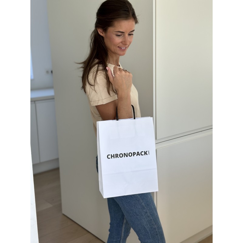 Bolsa Kraft Blanca M – Con Asas Negras, Lista Para Tu Logo