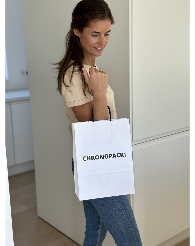 Bolsa Kraft Blanca M – Con Asas Negras, Lista Para Tu Logo