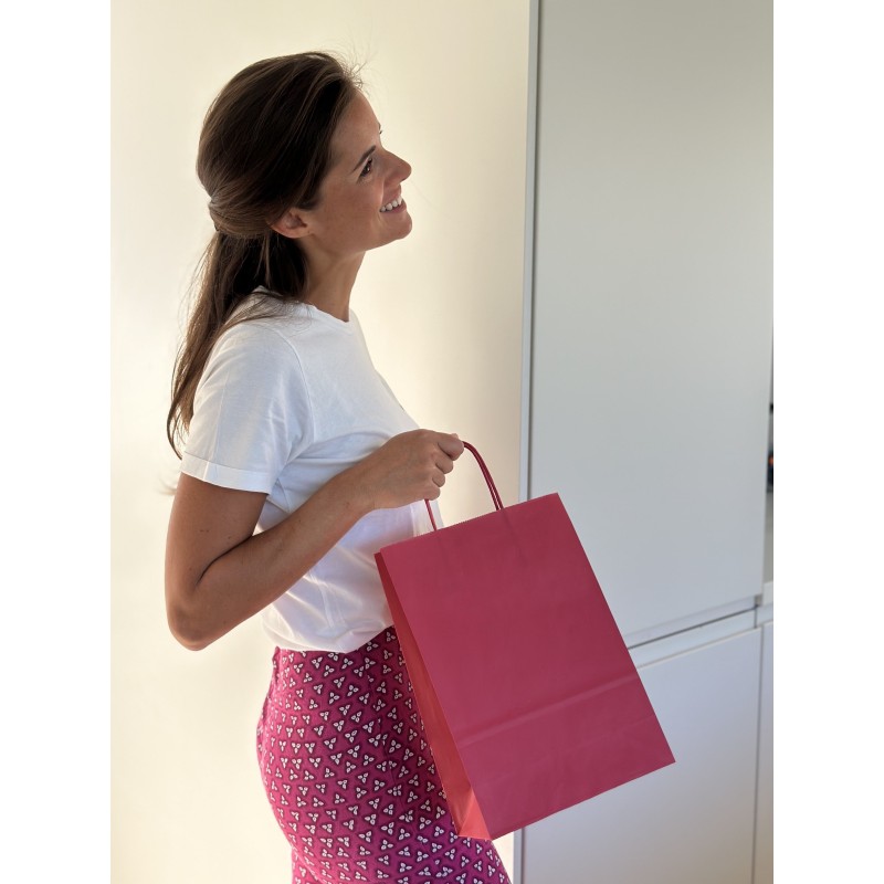 SAC PAPIER ROUGE VELOUTE M