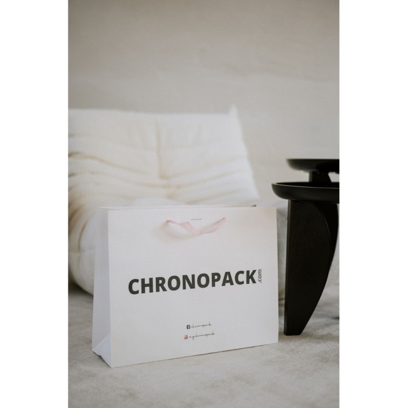 Chronopack Sac papier luxe poignées rubans - Blanc L