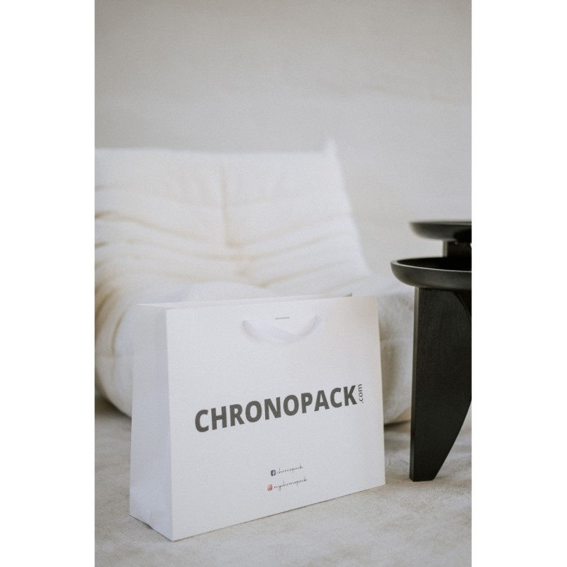 Chronopack Sac papier luxe poignées rubans - Blanc L