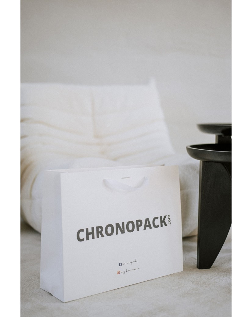 Chronopack Sac papier luxe poignées rubans - Blanc L