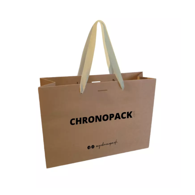 Chronopack Sac papier luxe poignées rubans - Kraft L