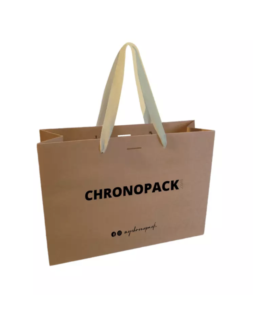 Chronopack Sac papier luxe poignées rubans - Kraft L