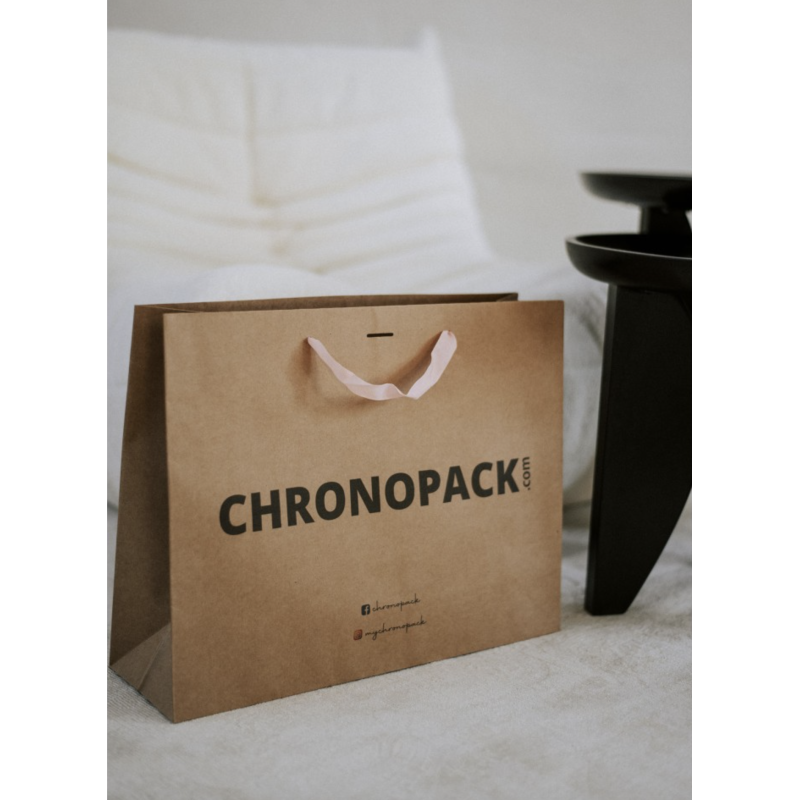 Chronopack Sac papier luxe poignées rubans - Kraft L