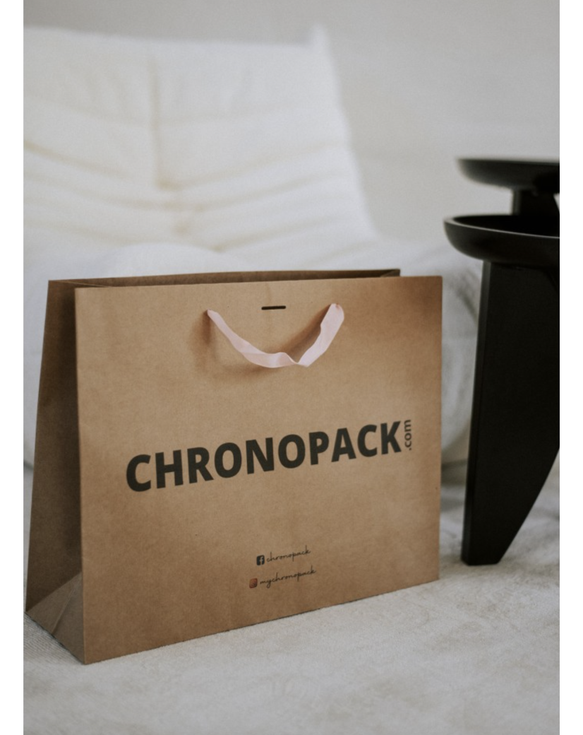 Chronopack Sac papier luxe poignées rubans - Kraft L