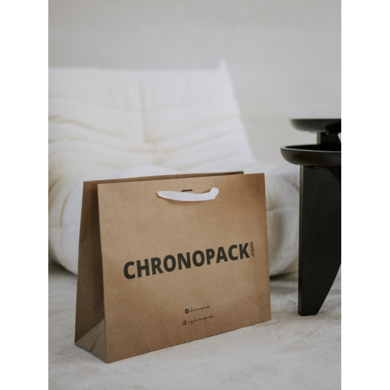 Chronopack Sac papier luxe poignées rubans - Kraft L