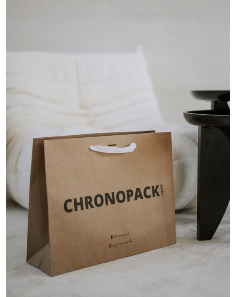 Chronopack Sac papier luxe poignées rubans - Kraft L