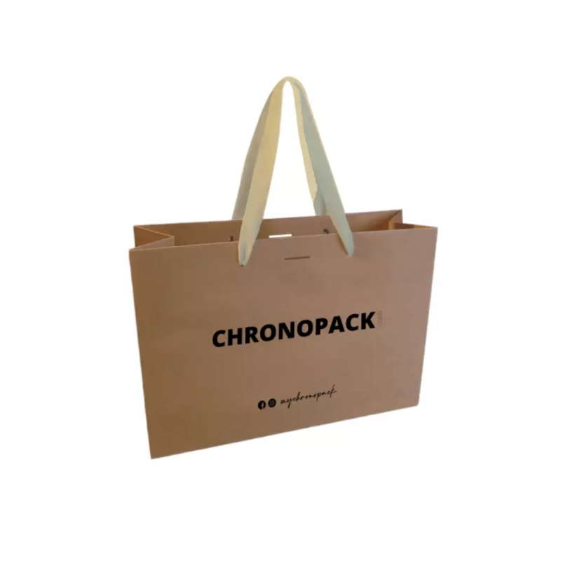 Chronopack Sac papier luxe poignées rubans - Kraft M