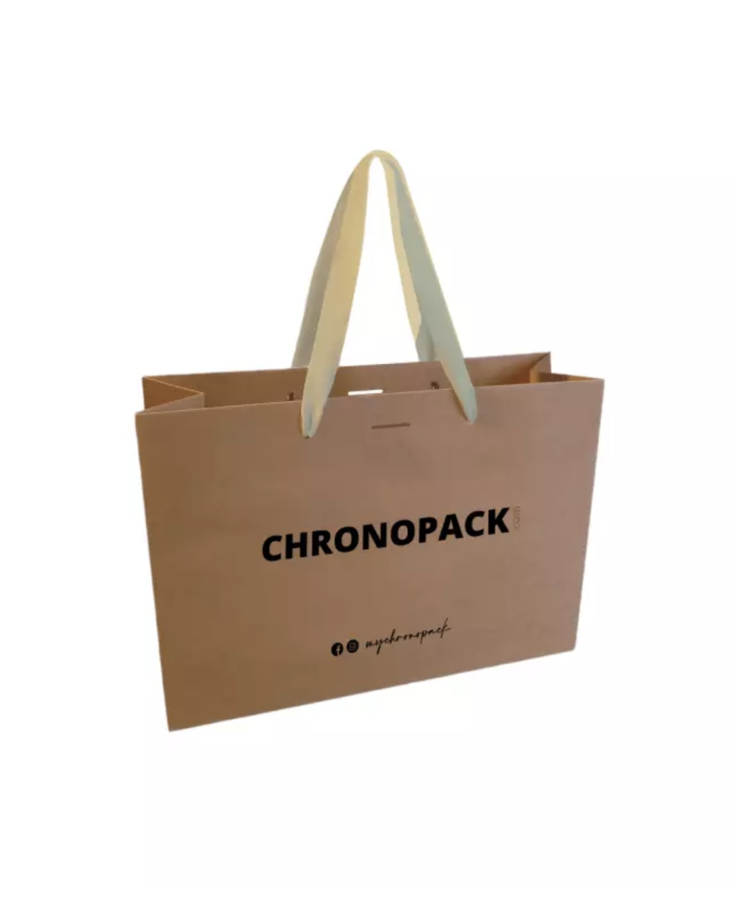 Chronopack Sac papier luxe poignées rubans - Kraft M