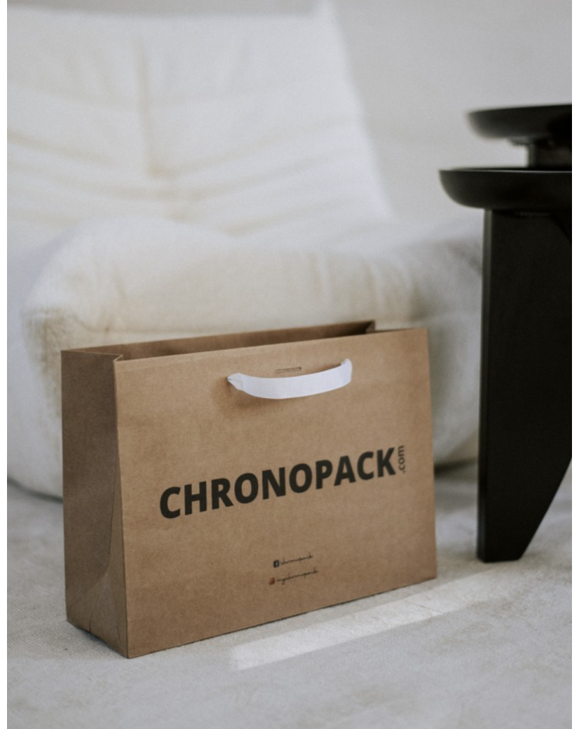 Chronopack Sac papier luxe poignées rubans - Kraft M