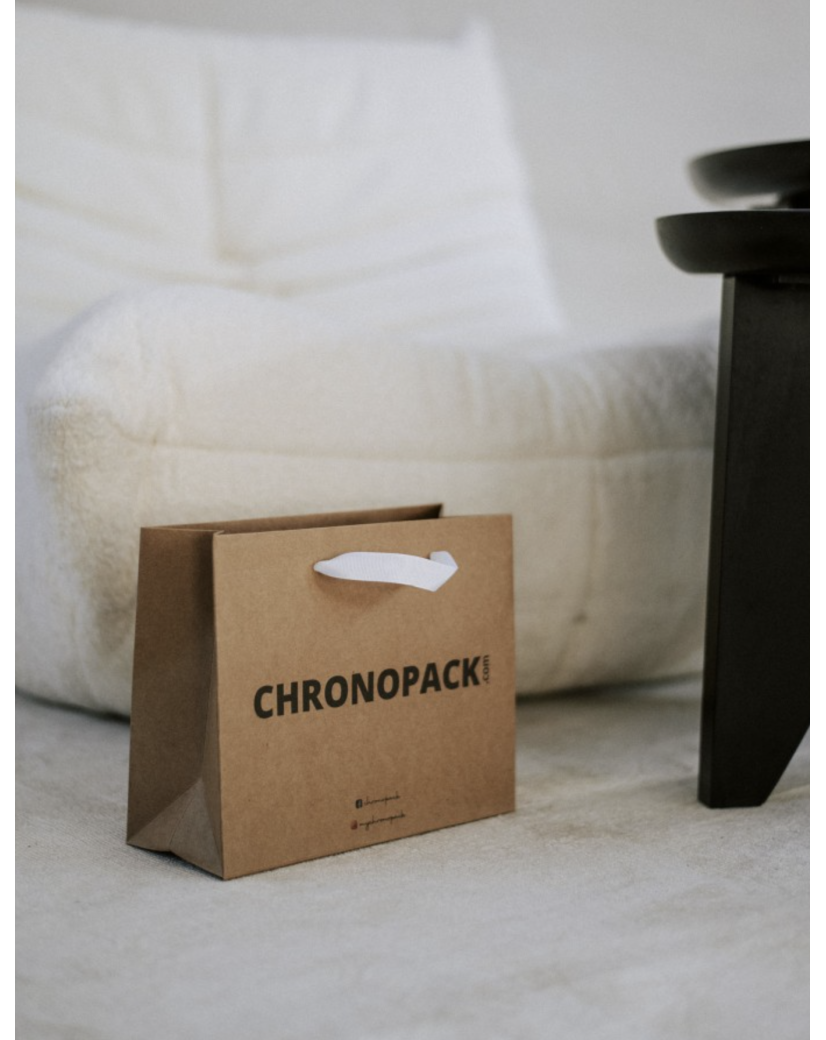 Chronopack Sac papier luxe poignées rubans - Kraft S