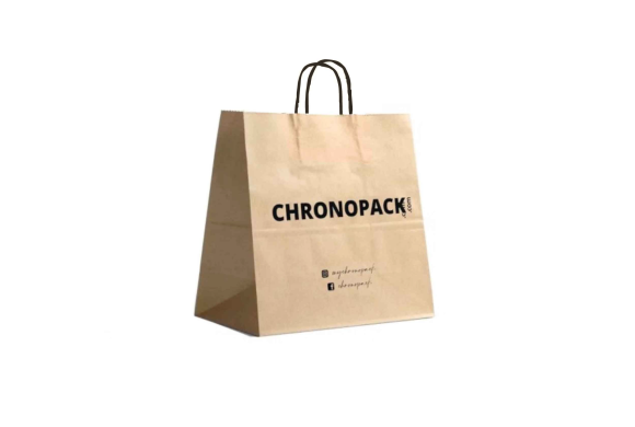 Chronopack Sac poignées torsadées noires kraft M carré