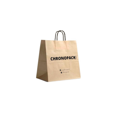 Chronopack Sac poignées torsadées noires kraft M carré