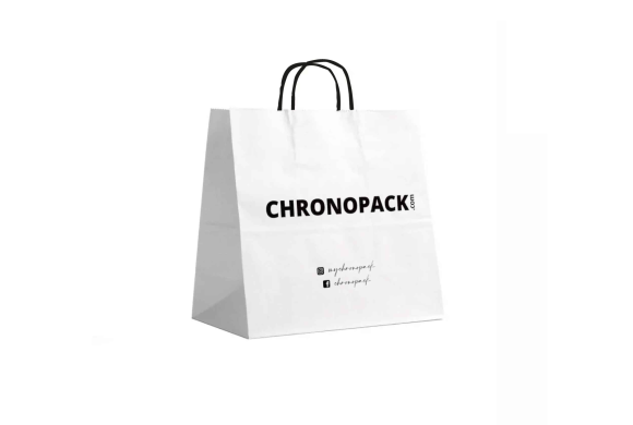 Chronopack Sac poignées torsadées noires papier blanc carré