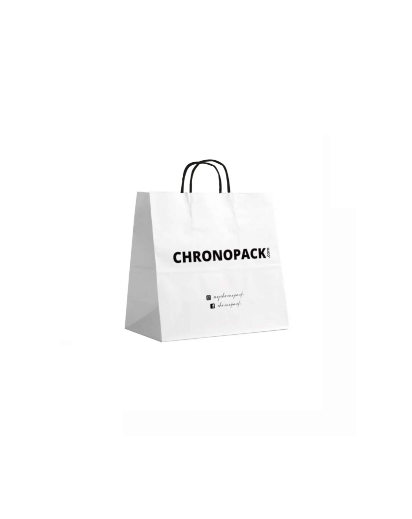 Chronopack Sac poignées torsadées noires papier blanc carré