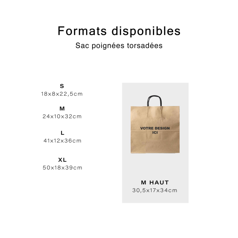 Chronopack Sac poignées torsadées noires kraft M carré